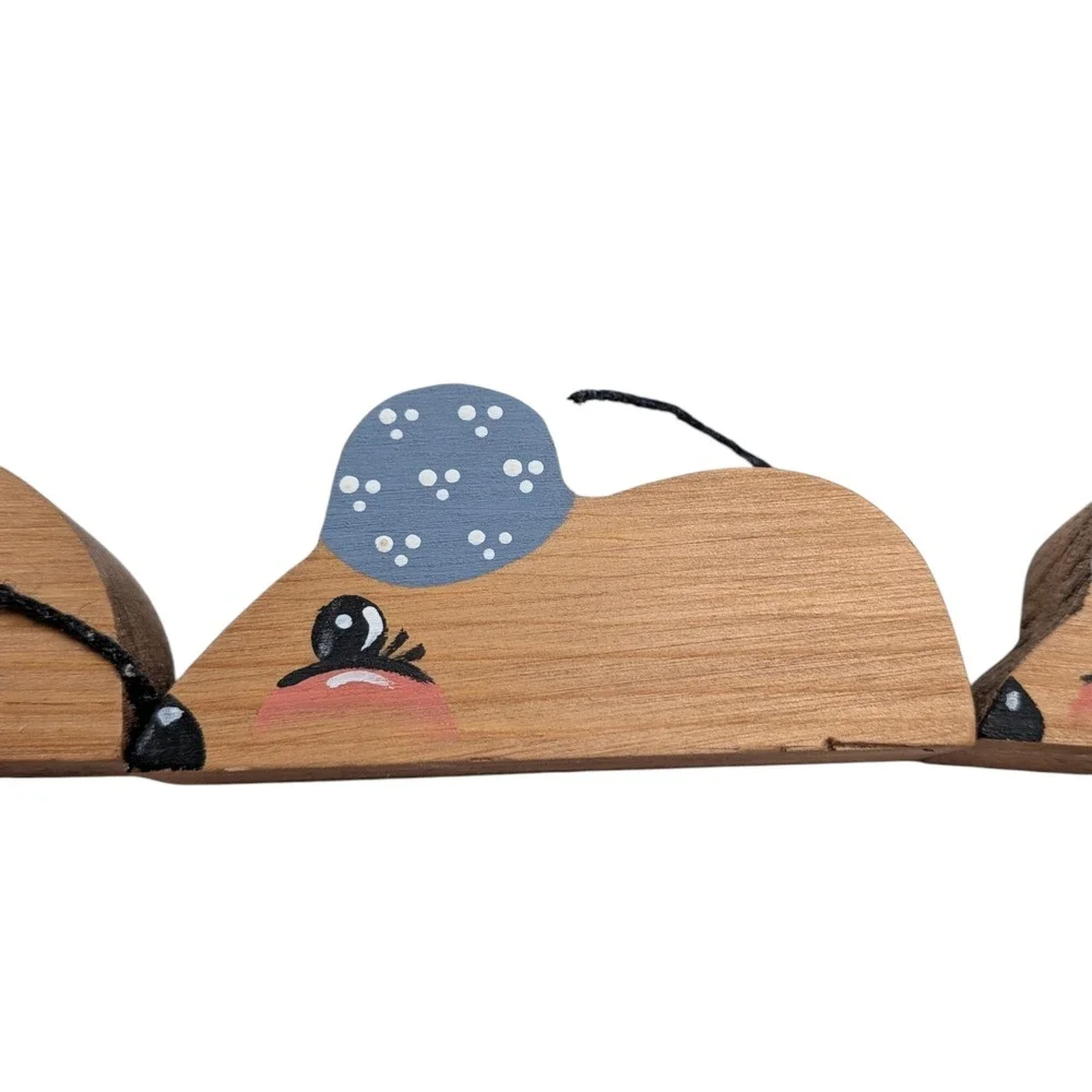 Wood Hand Painted Small‎ Country Mice Artist Signed Set of 3 Cottagecore Decor